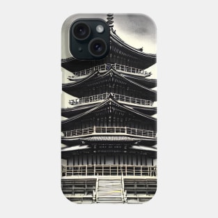 Japanese pagoda temple ink painting Phone Case