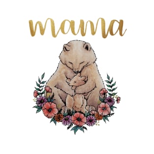 Watercolor Mothers Day Mama Bear with Cub and Flowers T-Shirt