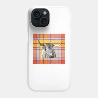 Tartan Highland Cow in Black and White Phone Case