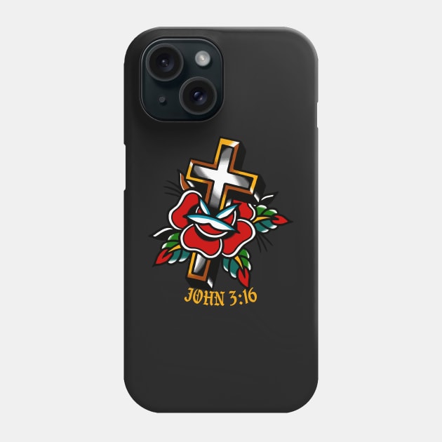 John 3:16 Cross Christian Traditional Tattoo Flash Phone Case by thecamphillips