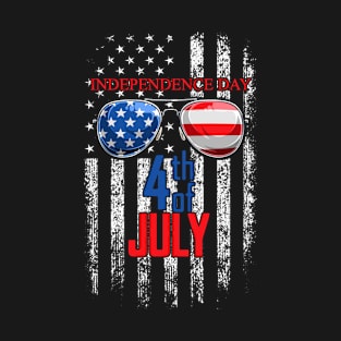 Independence Day American Flag Sunglasses 4th of July T-Shirt