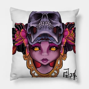 Girl face skull peonies Pillow