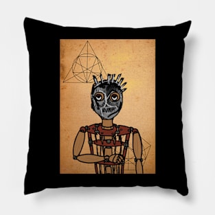 Elon Musk: PuppetMasked NFT with Street Eyes, Painted Skin, and a Wooden Touch in a Davinci Background Pillow