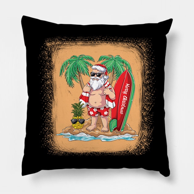 Surfing Santa Beach Holiday Plams Christmas in July Pillow by Kagina