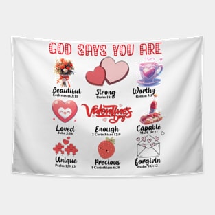 God Says You Are Valentine, Jesus Valentine, Valentine Doodle, Christian Valentine, Valentine bible verse Tapestry