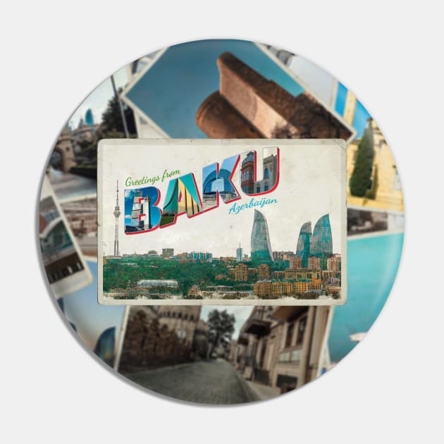 Greetings from Baku in Azerbaijan Vintage style retro souvenir Pin by DesignerPropo