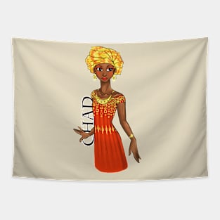 Black is Beautiful - Chad Afrocican Melanin Girl in traditional outfit Tapestry