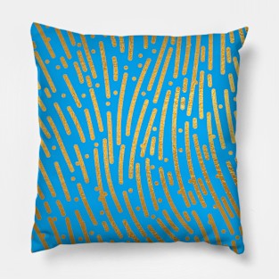 Light Blue Gold colored abstract lines pattern Pillow