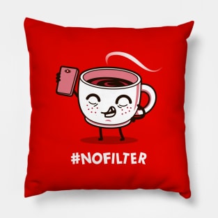 Funny Cute Kawaii Coffee Cartoon Taking Selfie Millennial Funny Meme Pillow