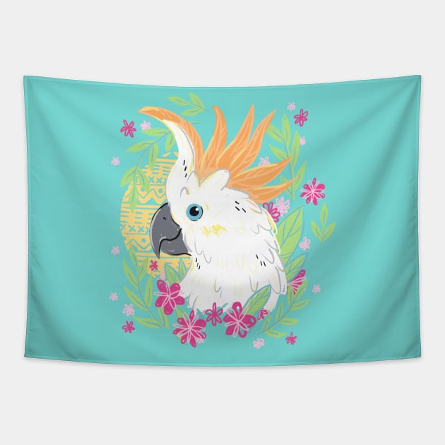 Citron Crested Cockatoo Tapestry by IllustratedActivist