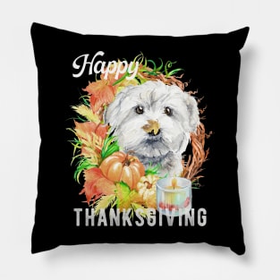 Maltese Dog Owner Thanksgiving Celebration Harvest Theme Pillow