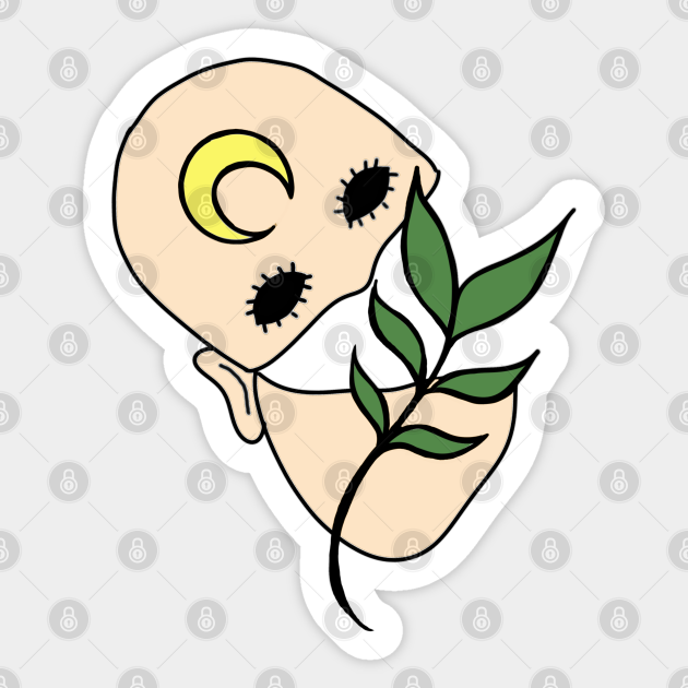 Surreal Black Eyed Plant Person with Crescent Moon Face Tattoo - Plant Parent - Sticker | TeePublic Surreal Black Eyed Plant Person with Crescent Moon Face Tattoo - Plant Parent - Sticker | TeePublic