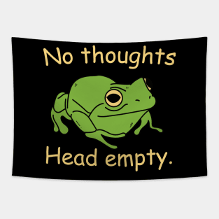 no thoughts head empty frog retro word art meme Tapestry