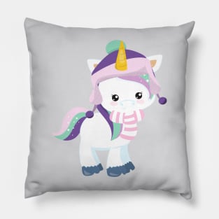 Winter Unicorn, Cute Unicorn, Magic Unicorn, Hat Pillow