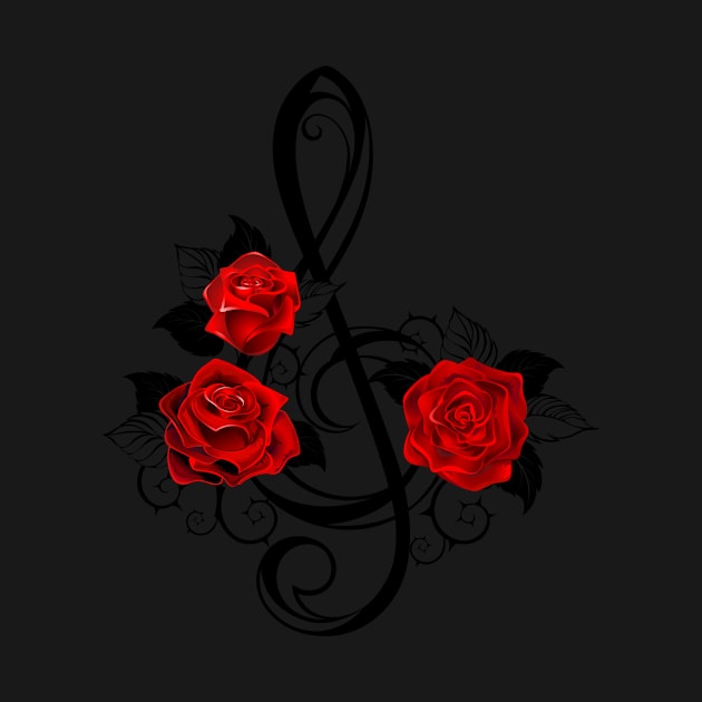 Black Musical Key with Red Roses by Blackmoon9