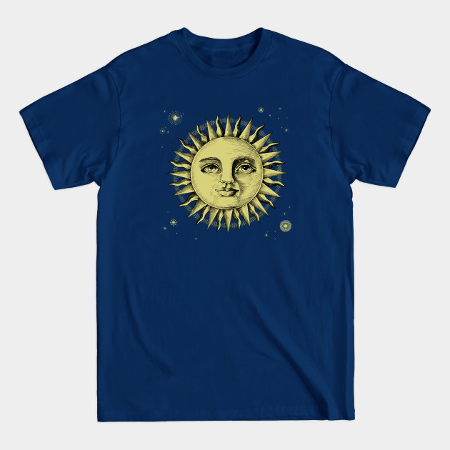 Celestial Antique Sun Engraving With Stars - Sun - T-Shirt