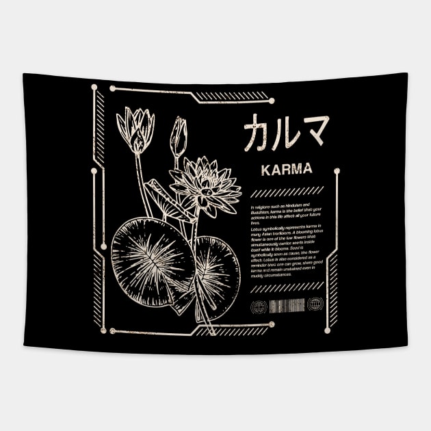 Vintage Karma Kanji Characters Lotus Zen Japanese Saying 645 Tapestry by dvongart