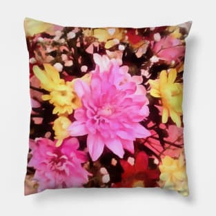 Bouquet with a pink flower in the middle. Pillow