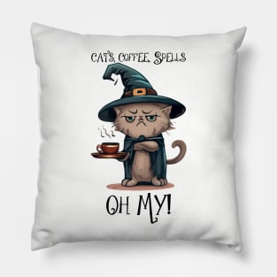 Cats, Coffee, Spells Oh My! | Witch Cat Pillow