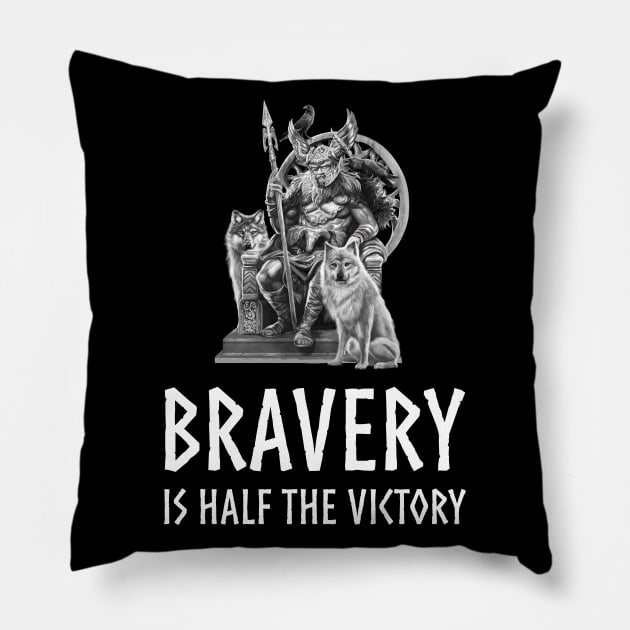 God Odin - Bravery Is Half The Victory - Viking Mythology Pillow by Styr Designs