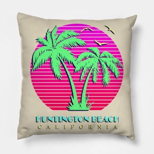 Huntington Beach Palm Trees Sunset Pillow