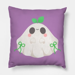 Cute Ghost with Green Leaves Halloween Illustration Pillow