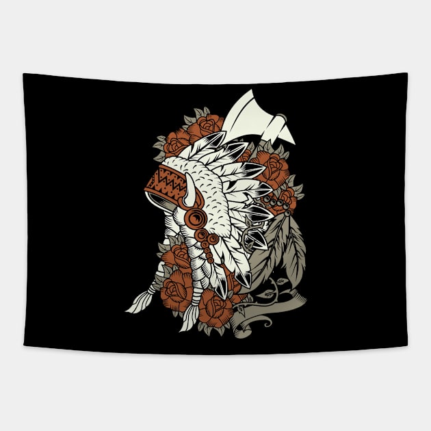 Retro Indian Head Dress With Roses And Feathers Tapestry by JakeRhodes