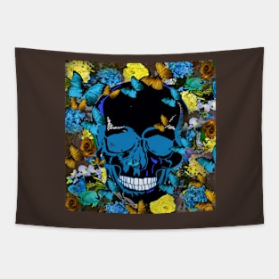 SKULL FLOWERS AND BUTTERFLIES Tapestry