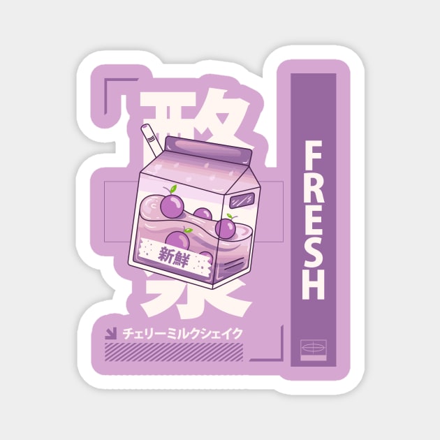 funny retro 90s japanese kawaii cherry milk shake carton Magnet by jodotodesign