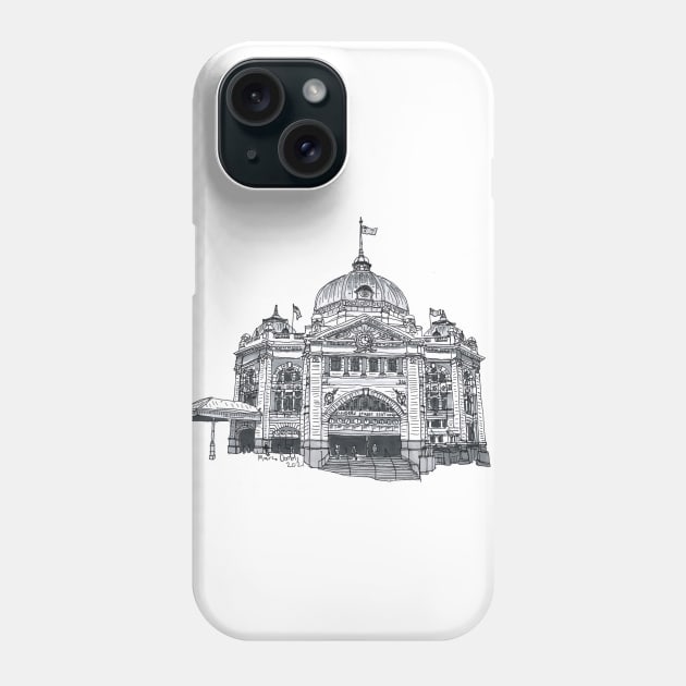 Flinders Street Station Melbourne. Hand Drawn Pen and Ink Phone Case by NutsnGum