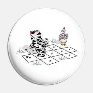 Cat And Chicken Playing Hopscotch Pin