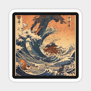 "Hokusai-inspired Woodblock Print: The Flood Magnet