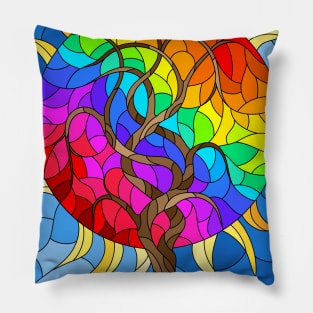 Tree Of Life Stained Glass Pattern Design Pillow