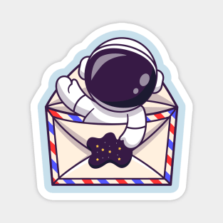 Cute Astronaut Waving Hand In Envelope Cartoon Magnet