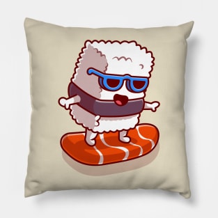 Cute Sushi Salmon Surfing Cartoon Pillow