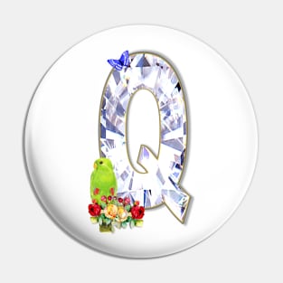 Name Initial Letter Q and Eclectus Parrot Pin