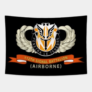 112th Signal Battalion w Airborne Badge - DUI -  Ribbon X 300 Tapestry