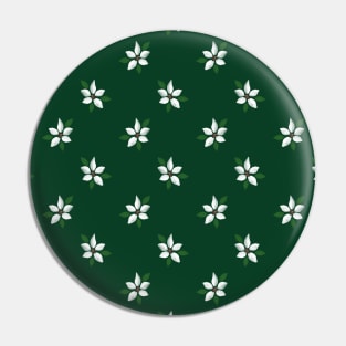 Elegant White Winter Flower Green Pattern Pin