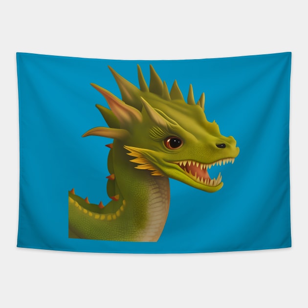 Baby Green Dragon on Transparent Background Tapestry by Dragynrain