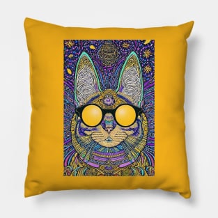 Cosmos Cat Wearing Sunglasses-Quasar! Pillow