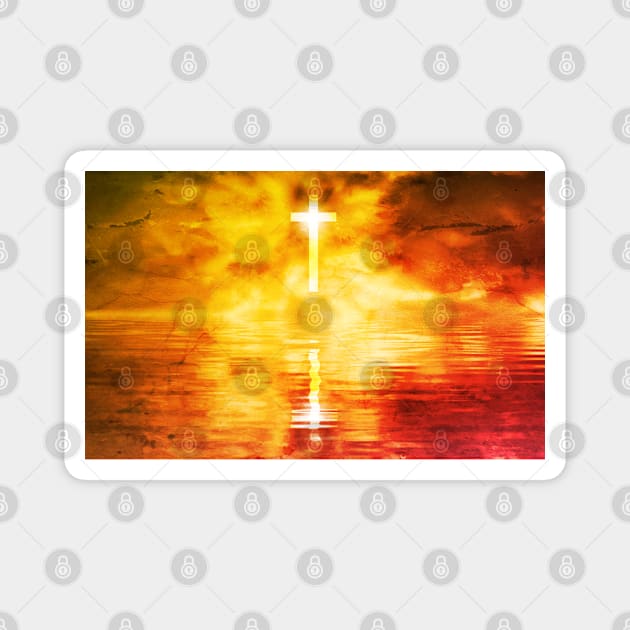 Cross With Sunset Illustration Magnet by ChristianShirtsStudios