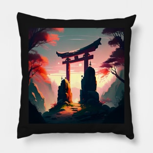 Orange Leaves and Japanese Torii Pillow