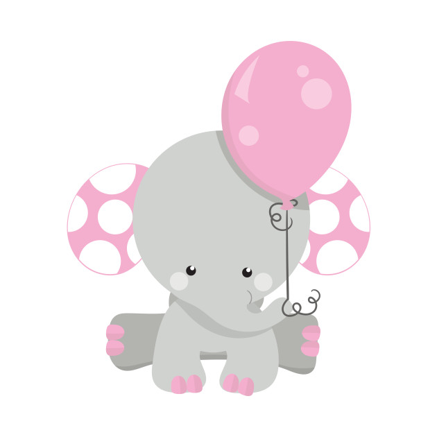 Little Gray Elephant Holding A Pink Balloon - Baby Elephant - T-Shirt ...