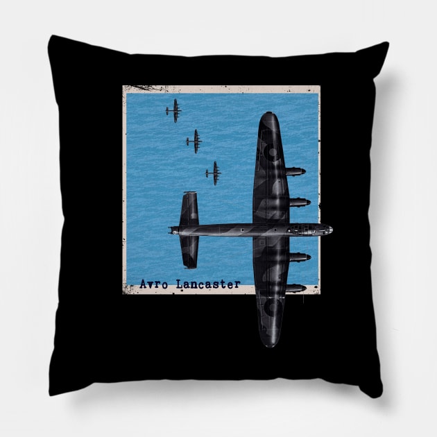 Avro Lancaster Bomber Airplane WW2 over the sea Pillow by Jose Luiz Filho