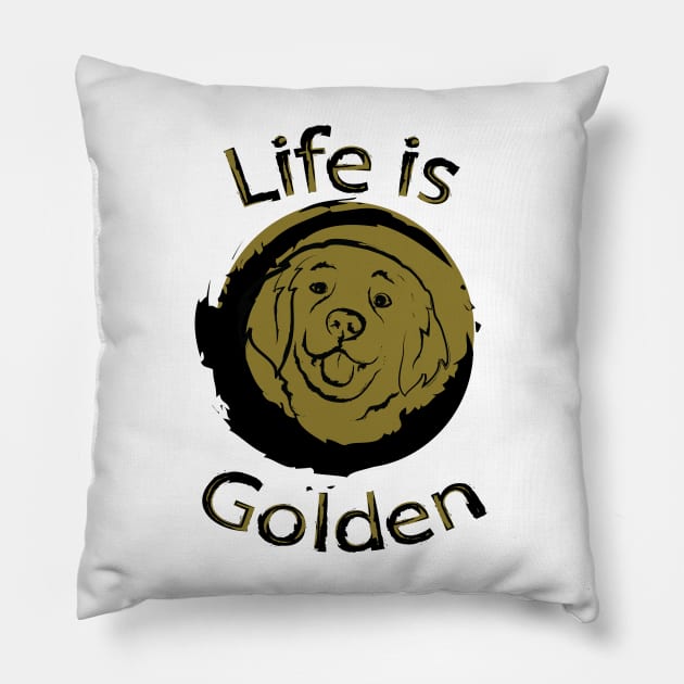 Life is Golden with a Golden Retriever Pillow by The Wagging Willow