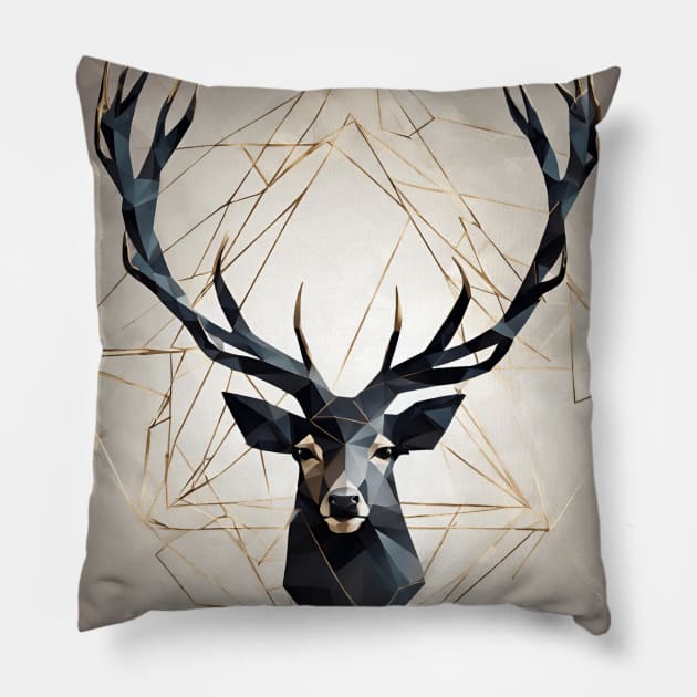 The Geometric Stag: A Symbol of Strength and Beauty Pillow by Alihassan-Art