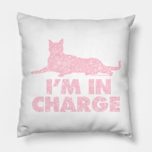 I’m In Charge Pink Cat Distressed Circle Design Pillow