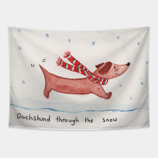 Dachshund through the snow Tapestry by Charlotsart