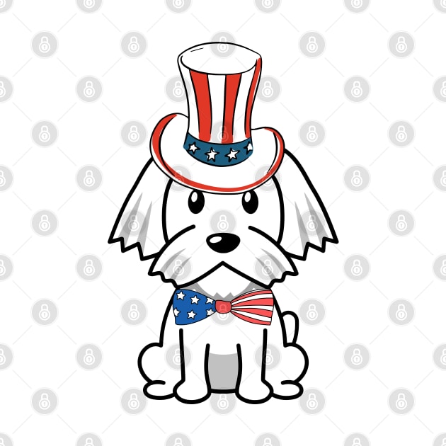 Funny white dog is wearing uncle sam hat by Pet Station