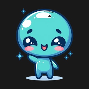 Cute Blue Alien Waving hand T-Shirt